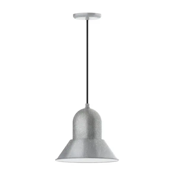 Cord hung pendants are a fun and useful addition to your décor, they will add color, and design flair to any application. Choose from 10 finishes and 10 cord patterns, accessorize with a wire grill, or glass and guard to create your own custom pendant. Great for interior use over a table, island, or workbench. Our Prima shade is elegant and clean-lined, inspiring illumination of your beautiful view Collection: Prima Finish: Painted Galvanized Glass: 12 inch Prima Width: 12.00" Height: 113.00" Length: 12.00" Weight: 3.50 lb Wire: 6' Ivory Fabric Cord Canopy: 5.375" diameter Number of Bulbs: 1 Maximum Wattage: 10.00 W Light Source: LED Light Output: 800.00 lm Color Temperature: 2700 K CRI: 90 Dimmable Rated Average Life: 50,000 Voltage: 120.00 V Country of Origin: US Safety Listing: UL/cUL Safety Rating: Dry Dark Sky LED Manufacturer Warranty: 1-year limited warranty on the fixture.