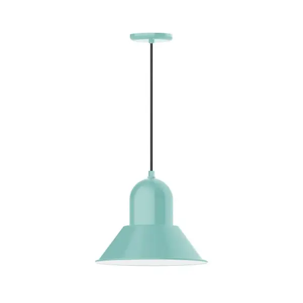 Cord hung pendants are a fun and useful addition to your décor, they will add color, and design flair to any application. Choose from 10 finishes and 10 cord patterns, accessorize with a wire grill, or glass and guard to create your own custom pendant. Great for interior use over a table, island, or workbench. Our Prima shade is elegant and clean-lined, inspiring illumination of your beautiful view Collection: Prima Finish: Sea Green Glass: 14 inch Prima Width: 14.00" Height: 82.50" Length: 14.00" Weight: 8.00 lb Wire: 6' Black Fabric Cord Canopy: 5.375" diameter Number of Bulbs: 1 Maximum Wattage: 15.00 W Light Source: LED Light Output: 1200.00 lm Color Temperature: 2700 K CRI: 90 Dimmable Rated Average Life: 50,000 Voltage: 120.00 V Country of Origin: US Safety Listing: UL/cUL Safety Rating: Dry Dark Sky LED Manufacturer Warranty: 1-year limited warranty on the fixture.