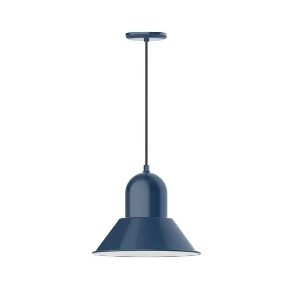 Cord hung pendants are a fun and useful addition to your décor, they will add color, and design flair to any application. Choose from 10 finishes and 10 cord patterns, accessorize with a wire grill, or glass and guard to create your own custom pendant. Great for interior use over a table, island, or workbench. Our Prima shade is elegant and clean-lined, inspiring illumination of your beautiful view Collection: Prima Finish: Navy Glass: 14 inch Prima Width: 14.00" Height: 82.50" Length: 14.00" Weight: 8.00 lb Wire: 6' White and Gray Dot Fabric Cord Canopy: 5.375" diameter Number of Bulbs: 1 Maximum Wattage: 15.00 W Light Source: LED Light Output: 1200.00 lm Color Temperature: 2700 K CRI: 90 Dimmable Rated Average Life: 50,000 Voltage: 120.00 V Country of Origin: US Safety Listing: UL/cUL Safety Rating: Dry Dark Sky LED Manufacturer Warranty: 1-year limited warranty on the fixture.