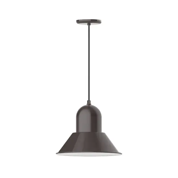 Cord hung pendants are a fun and useful addition to your décor, they will add color, and design flair to any application. Choose from 10 finishes and 10 cord patterns, accessorize with a wire grill, or glass and guard to create your own custom pendant. Great for interior use over a table, island, or workbench. Our Prima shade is elegant and clean-lined, inspiring illumination of your beautiful view Collection: Prima Finish: Architectural Bronze Glass: 14 inch Prima Width: 14.00" Height: 82.50" Length: 14.00" Weight: 8.00 lb Wire: 6' Black Fabric Cord Canopy: 5.375" diameter Number of Bulbs: 1 Maximum Wattage: 15.00 W Light Source: LED Light Output: 1200.00 lm Color Temperature: 2700 K CRI: 90 Dimmable Rated Average Life: 50,000 Voltage: 120.00 V Country of Origin: US Safety Listing: UL/cUL Safety Rating: Dry Dark Sky LED Manufacturer Warranty: 1-year limited warranty on the fixture.