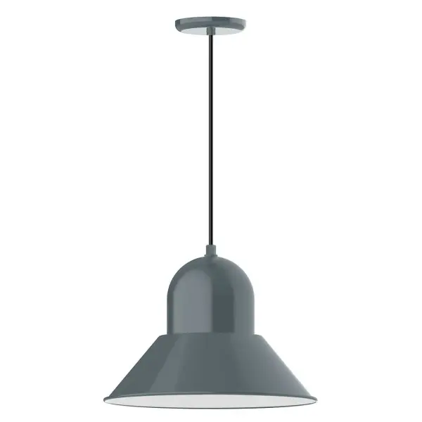 Cord hung pendants are a fun and useful addition to your décor, they will add color, and design flair to any application. Choose from 10 finishes and 10 cord patterns, accessorize with a wire grill, or glass and guard to create your own custom pendant. Great for interior use over a table, island, or workbench. Our Prima shade is elegant and clean-lined, inspiring illumination of your beautiful view Collection: Prima Finish: Slate Gray Glass: 16 inch Prima Width: 16.00" Height: 113.00" Length: 16.00" Weight: 3.50 lb Wire: 6' White SJT Cord Canopy: 5.375" diameter Number of Bulbs: 1 Maximum Wattage: 15.00 W Light Source: LED Light Output: 1200.00 lm Color Temperature: 2700 K CRI: 90 Dimmable Rated Average Life: 50,000 Voltage: 120.00 V Country of Origin: US Safety Listing: UL/cUL Safety Rating: Dry Dark Sky LED Manufacturer Warranty: 1-year limited warranty on the fixture.