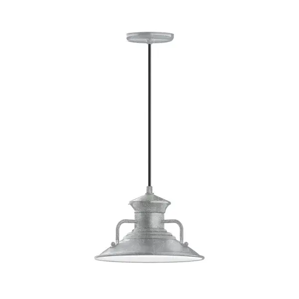 Cord hung pendants are a fun and useful addition to your décor, they will add color, and design flair to any application. Choose from 10 finishes and 10 cord patterns, accessorize with a wire grill, or glass and guard to create your own custom pendant. Great for interior use over a table, island, or workbench. The Homestead shade with its cap and handles, has farmhouse flair, at home over a kitchen table or a wide front porch. Collection: Homestead Finish: Painted Galvanized Glass: Clear Glass with Cast Guard Notes: Option (1) A19 LED and 3-Integrated 8W, 10W, 15W Width: 12.13" Height: 79.25" Length: 12.13" Weight: 6.00 lb Wire: 6' Black SJT Canopy: 5.375" diameter Number of Bulbs: 1 Maximum Wattage: 100.00 W Bulb Type: A19 Bulb Base: E26 Medium Light Source: Incandescent or LED equivalent Dimmable Voltage: 120.00 V Country of Origin: US Safety Listing: UL/cUL Safety Rating: Dry Dark Sky LED Manufacturer Warranty: 1-year limited warranty on the fixture.