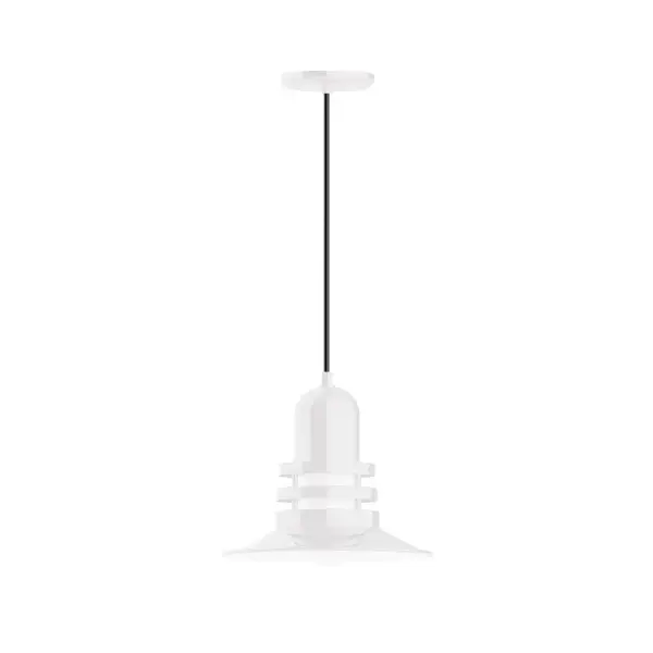 Cord hung pendants are a fun and useful addition to your décor, they will add color, and design flair to any application. Choose from 10 finishes and 10 cord patterns, accessorize with a wire grill, or glass and guard to create your own custom pendant. Great for interior use over a table, island, or workbench. The Atomic has a great retro feel and will lighten up any space. A clear glass jar to protect bulb from the elements is a standard feature. Collection: Atomic Finish: White Glass: 12 inch Atomic Notes: Option (1) A19 LED and 3-Integrated 8W, 10W, 15W Width: 12.00" Height: 81.50" Length: 12.00" Weight: 7.00 lb Wire: 6' White Fabric Cord Canopy: 5.375" diameter Number of Bulbs: 1 Maximum Wattage: 100.00 W Bulb Type: A19 Bulb Base: E26 Medium Light Source: Incandescent or LED equivalent Dimmable Voltage: 120.00 V Country of Origin: US Safety Listing: UL/cUL Safety Rating: Dry Dark Sky LED Manufacturer Warranty: 1-year limited warranty on the fixture.