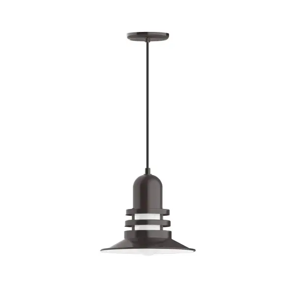 Cord hung pendants are a fun and useful addition to your décor, they will add color, and design flair to any application. Choose from 10 finishes and 10 cord patterns, accessorize with a wire grill, or glass and guard to create your own custom pendant. Great for interior use over a table, island, or workbench. The Atomic has a great retro feel and will lighten up any space. A clear glass jar to protect bulb from the elements is a standard feature. Collection: Atomic Finish: Architectural Bronze Glass: 12 inch Atomic Notes: Option (1) A19 LED and 3-Integrated 8W, 10W, 15W Width: 12.00" Height: 81.50" Length: 12.00" Weight: 7.00 lb Wire: 6' White Fabric Cord Canopy: 5.375" diameter Number of Bulbs: 1 Maximum Wattage: 100.00 W Bulb Type: A19 Bulb Base: E26 Medium Light Source: Incandescent or LED equivalent Dimmable Voltage: 120.00 V Country of Origin: US Safety Listing: UL/cUL Safety Rating: Dry Dark Sky LED Manufacturer Warranty: 1-year limited warranty on the fixture.