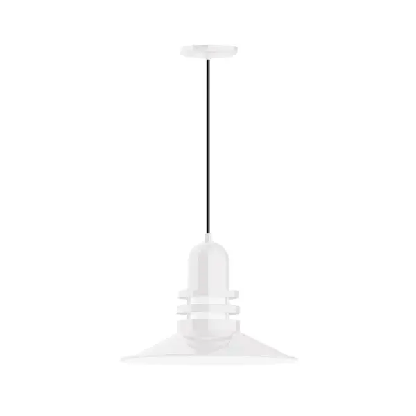 Cord hung pendants are a fun and useful addition to your décor, they will add color, and design flair to any application. Choose from 10 finishes and 10 cord patterns, accessorize with a wire grill, or glass and guard to create your own custom pendant. Great for interior use over a table, island, or workbench. The Atomic has a great retro feel and will lighten up any space. A clear glass jar to protect bulb from the elements is a standard feature. Collection: Atomic Finish: White Glass: 16 inch Atomic Notes: Option (1) A19 LED and 3-Integrated 8W, 10W, 15W Width: 16.25" Height: 82.75" Length: 16.25" Weight: 10.00 lb Wire: 6' White SJT Cord Canopy: 5.375" diameter Number of Bulbs: 1 Maximum Wattage: 100.00 W Bulb Type: A19 Bulb Base: E26 Medium Light Source: Incandescent or LED equivalent Dimmable Voltage: 120.00 V Country of Origin: US Safety Listing: UL/cUL Safety Rating: Dry Dark Sky LED Manufacturer Warranty: 1-year limited warranty on the fixture.