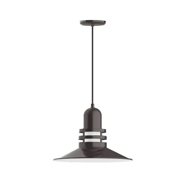 Cord hung pendants are a fun and useful addition to your décor, they will add color, and design flair to any application. Choose from 10 finishes and 10 cord patterns, accessorize with a wire grill, or glass and guard to create your own custom pendant. Great for interior use over a table, island, or workbench. The Atomic has a great retro feel and will lighten up any space. A clear glass jar to protect bulb from the elements is a standard feature. Collection: Atomic Finish: Architectural Bronze Glass: 16 inch Atomic Notes: Option (1) A19 LED and 3-Integrated 8W, 10W, 15W Width: 16.25" Height: 82.75" Length: 16.25" Weight: 10.00 lb Wire: 6' Black and White Houndstooth Fabric Cord Canopy: 5.375" diameter Number of Bulbs: 1 Maximum Wattage: 100.00 W Bulb Type: A19 Bulb Base: E26 Medium Light Source: Incandescent or LED equivalent Dimmable Voltage: 120.00 V Country of Origin: US Safety Listing: UL/cUL Safety Rating: Dry Dark Sky LED Manufacturer Warranty: 1-year limited warranty on the fixture.