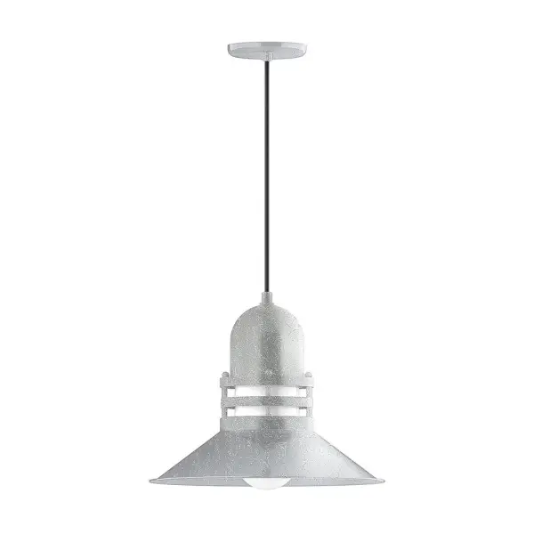 Cord hung pendants are a fun and useful addition to your décor, they will add color, and design flair to any application. Choose from 10 finishes and 10 cord patterns, accessorize with a wire grill, or glass and guard to create your own custom pendant. Great for interior use over a table, island, or workbench. The Atomic has a great retro feel and will lighten up any space. A clear glass jar to protect bulb from the elements is a standard feature. Collection: Atomic Finish: Painted Galvanized Glass: 16 inch Atomic Notes: Option (1) A19 LED and 3-Integrated 8W, 10W, 15W Width: 16.00" Height: 84.00" Length: 16.00" Weight: 10.00 lb Wire: 6' Cool Tweed Fabric Cord Canopy: 5.375" diameter Number of Bulbs: 1 Maximum Wattage: 100.00 W Bulb Type: A19 Bulb Base: E26 Medium Light Source: Incandescent or LED equivalent Dimmable Voltage: 120.00 V Country of Origin: US Safety Listing: UL/cUL Safety Rating: Dry Dark Sky LED Manufacturer Warranty: 1-year limited warranty on the fixture.