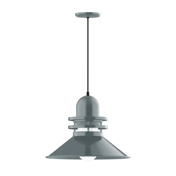 Cord hung pendants are a fun and useful addition to your décor, they will add color, and design flair to any application. Choose from 10 finishes and 10 cord patterns, accessorize with a wire grill, or glass and guard to create your own custom pendant. Great for interior use over a table, island, or workbench. The Atomic has a great retro feel and will lighten up any space. A clear glass jar to protect bulb from the elements is a standard feature. Collection: Atomic Finish: Slate Gray Glass: 18 inch Atomic Notes: Option (1) A19 LED and 4-Integrated 8W, 10W, 15W, 25W Width: 18.00" Height: 85.25" Length: 18.00" Weight: 10.00 lb Wire: 6' Black SJT Canopy: 5.375" diameter Number of Bulbs: 1 Maximum Wattage: 200.00 W Bulb Type: A19 Bulb Base: E26 Medium Light Source: Incandescent or LED equivalent Dimmable Voltage: 120.00 V Country of Origin: US Safety Listing: UL/cUL Safety Rating: Dry Dark Sky LED Manufacturer Warranty: 1-year limited warranty on the fixture.