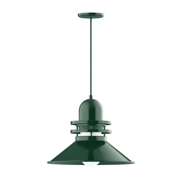 Cord hung pendants are a fun and useful addition to your décor, they will add color, and design flair to any application. Choose from 10 finishes and 10 cord patterns, accessorize with a wire grill, or glass and guard to create your own custom pendant. Great for interior use over a table, island, or workbench. The Atomic has a great retro feel and will lighten up any space. A clear glass jar to protect bulb from the elements is a standard feature. Collection: Atomic Finish: Forest Green Glass: 18 inch Atomic Notes: Option (1) A19 LED and 4-Integrated 8W, 10W, 15W, 25W Width: 18.00" Height: 85.25" Length: 18.00" Weight: 10.00 lb Wire: 6' Cool Tweed Fabric Cord Canopy: 5.375" diameter Number of Bulbs: 1 Maximum Wattage: 200.00 W Bulb Type: A19 Bulb Base: E26 Medium Light Source: Incandescent or LED equivalent Dimmable Voltage: 120.00 V Country of Origin: US Safety Listing: UL/cUL Safety Rating: Dry Dark Sky LED Manufacturer Warranty: 1-year limited warranty on the fixture.