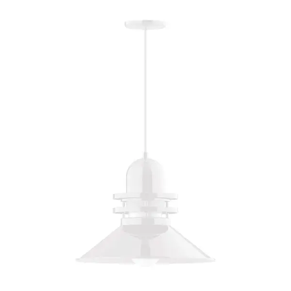 Cord hung pendants are a fun and useful addition to your décor, they will add color, and design flair to any application. Choose from 10 finishes and 10 cord patterns, accessorize with a wire grill, or glass and guard to create your own custom pendant. Great for interior use over a table, island, or workbench. The Atomic has a great retro feel and will lighten up any space. A clear glass jar to protect bulb from the elements is a standard feature. Collection: Atomic Finish: White Glass: 18 inch Atomic Notes: Option (1) A19 LED and 4-Integrated 8W, 10W, 15W, 25W Width: 18.00" Height: 85.25" Length: 18.00" Weight: 10.00 lb Wire: 6' Gray Fabric Cord Canopy: 5.375" diameter Number of Bulbs: 1 Maximum Wattage: 200.00 W Bulb Type: A19 Bulb Base: E26 Medium Light Source: Incandescent or LED equivalent Dimmable Voltage: 120.00 V Country of Origin: US Safety Listing: UL/cUL Safety Rating: Dry Dark Sky LED Manufacturer Warranty: 1-year limited warranty on the fixture.