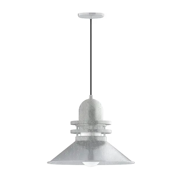 Cord hung pendants are a fun and useful addition to your décor, they will add color, and design flair to any application. Choose from 10 finishes and 10 cord patterns, accessorize with a wire grill, or glass and guard to create your own custom pendant. Great for interior use over a table, island, or workbench. The Atomic has a great retro feel and will lighten up any space. A clear glass jar to protect bulb from the elements is a standard feature. Collection: Atomic Finish: Painted Galvanized Glass: 18 inch Atomic Notes: Option (1) A19 LED and 4-Integrated 8W, 10W, 15W, 25W Width: 18.00" Height: 85.25" Length: 18.00" Weight: 10.00 lb Wire: 6' Black and White Houndstooth Fabric Cord Canopy: 5.375" diameter Number of Bulbs: 1 Maximum Wattage: 200.00 W Bulb Type: A19 Bulb Base: E26 Medium Light Source: Incandescent or LED equivalent Dimmable Voltage: 120.00 V Country of Origin: US Safety Listing: UL/cUL Safety Rating: Dry Dark Sky LED Manufacturer Warranty: 1-year limited warranty on the fixture.