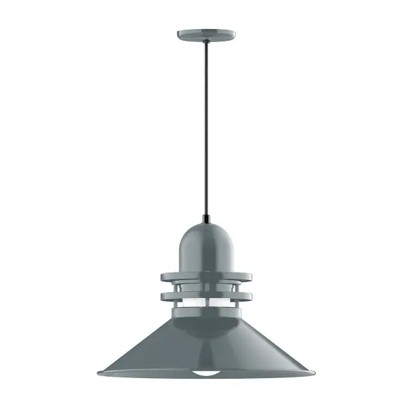 Cord hung pendants are a fun and useful addition to your décor, they will add color, and design flair to any application. Choose from 10 finishes and 10 cord patterns, accessorize with a wire grill, or glass and guard to create your own custom pendant. Great for interior use over a table, island, or workbench. The Atomic has a great retro feel and will lighten up any space. A clear glass jar to protect bulb from the elements is a standard feature. Collection: Atomic Finish: Slate Gray Glass: 20 inch Atomic Notes: Option (1) A19 LED and 4-Integrated 8W, 10W, 15W, 25W Width: 20.00" Height: 85.88" Length: 20.00" Weight: 10.00 lb Wire: 6' Black SJT Canopy: 5.375" diameter Number of Bulbs: 1 Maximum Wattage: 200.00 W Bulb Type: A19 Bulb Base: E26 Medium Light Source: Incandescent or LED equivalent Dimmable Voltage: 120.00 V Country of Origin: US Safety Listing: UL/cUL Safety Rating: Dry Dark Sky LED Manufacturer Warranty: 1-year limited warranty on the fixture.