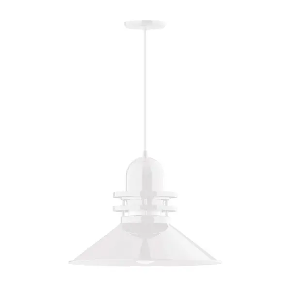 Cord hung pendants are a fun and useful addition to your décor, they will add color, and design flair to any application. Choose from 10 finishes and 10 cord patterns, accessorize with a wire grill, or glass and guard to create your own custom pendant. Great for interior use over a table, island, or workbench. The Atomic has a great retro feel and will lighten up any space. A clear glass jar to protect bulb from the elements is a standard feature. Collection: Atomic Finish: White Glass: 20 inch Atomic Notes: Option (1) A19 LED and 4-Integrated 8W, 10W, 15W, 25W Width: 20.00" Height: 85.88" Length: 20.00" Weight: 10.00 lb Wire: 6' Polished Copper Fabric Cord Canopy: 5.375" diameter Number of Bulbs: 1 Maximum Wattage: 200.00 W Bulb Type: A19 Bulb Base: E26 Medium Light Source: Incandescent or LED equivalent Dimmable Voltage: 120.00 V Country of Origin: US Safety Listing: UL/cUL Safety Rating: Dry Dark Sky LED Manufacturer Warranty: 1-year limited warranty on the fixture.