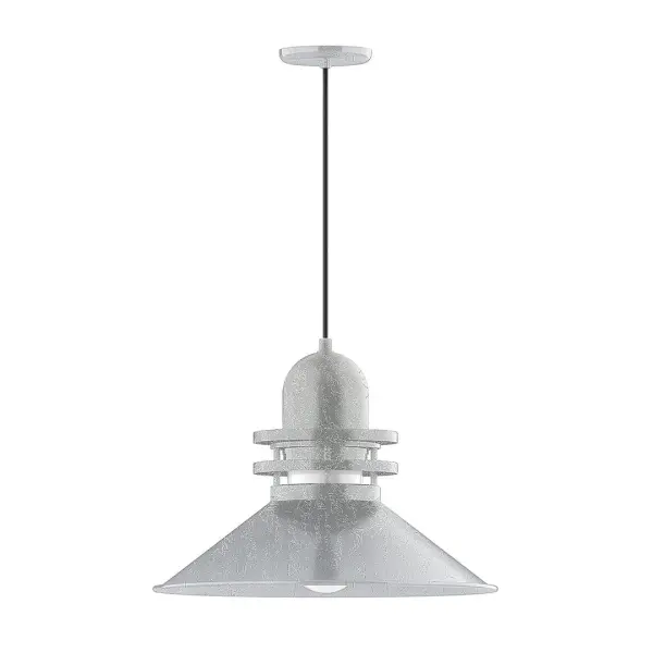 Cord hung pendants are a fun and useful addition to your décor, they will add color, and design flair to any application. Choose from 10 finishes and 10 cord patterns, accessorize with a wire grill, or glass and guard to create your own custom pendant. Great for interior use over a table, island, or workbench. The Atomic has a great retro feel and will lighten up any space. A clear glass jar to protect bulb from the elements is a standard feature. Collection: Atomic Finish: Painted Galvanized Glass: 20 inch Atomic Notes: Option (1) A19 LED and 4-Integrated 8W, 10W, 15W, 25W Width: 20.00" Height: 85.88" Length: 20.00" Weight: 10.00 lb Wire: 6' White Fabric Cord Canopy: 5.375" diameter Number of Bulbs: 1 Maximum Wattage: 200.00 W Bulb Type: A19 Bulb Base: E26 Medium Light Source: Incandescent or LED equivalent Dimmable Voltage: 120.00 V Country of Origin: US Safety Listing: UL/cUL Safety Rating: Dry Dark Sky LED Manufacturer Warranty: 1-year limited warranty on the fixture.