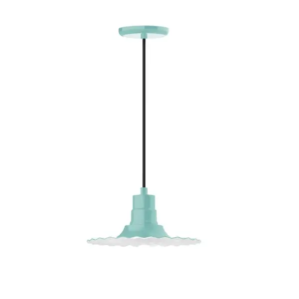 Cord hung pendants are a fun and useful addition to your décor, they will add color, and design flair to any application. Choose from 10 finishes and 10 cord patterns, accessorize with a wire grill, or glass and guard to create your own custom pendant. Great for interior use over a table, island, or workbench. The Radial Shade is fluted to allow water to flow off its surface, suitable for seaside and non-seaside locales. Collection: Radial Finish: Sea Green Glass: Clear Glass with Cast Guard Notes: Option (1) A19 LED and 3-Integrated 8W, 10W, 15W Width: 12.00" Height: 101.00" Length: 12.00" Weight: 4.00 lb Wire: 6' Black Fabric Cord Canopy: 5.375" diameter Number of Bulbs: 1 Maximum Wattage: 100.00 W Bulb Type: A19 Bulb Base: E26 Medium Light Source: Incandescent or LED equivalent Dimmable Voltage: 120.00 V Country of Origin: US Safety Listing: UL/cUL Safety Rating: Dry Dark Sky LED Manufacturer Warranty: 1-year limited warranty on the fixture.