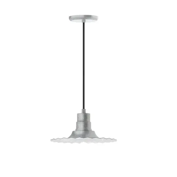 Cord hung pendants are a fun and useful addition to your décor, they will add color, and design flair to any application. Choose from 10 finishes and 10 cord patterns, accessorize with a wire grill, or glass and guard to create your own custom pendant. Great for interior use over a table, island, or workbench. The Radial Shade is fluted to allow water to flow off its surface, suitable for seaside and non-seaside locales. Collection: Radial Finish: Painted Galvanized Glass: Clear Glass with Cast Guard Notes: Option (1) A19 LED and 3-Integrated 8W, 10W, 15W Width: 12.00" Height: 101.00" Length: 12.00" Weight: 4.00 lb Wire: 6' Black Fabric Cord Canopy: 5.375" diameter Number of Bulbs: 1 Maximum Wattage: 100.00 W Bulb Type: A19 Bulb Base: E26 Medium Light Source: Incandescent or LED equivalent Dimmable Voltage: 120.00 V Country of Origin: US Safety Listing: UL/cUL Safety Rating: Dry Dark Sky LED Manufacturer Warranty: 1-year limited warranty on the fixture.