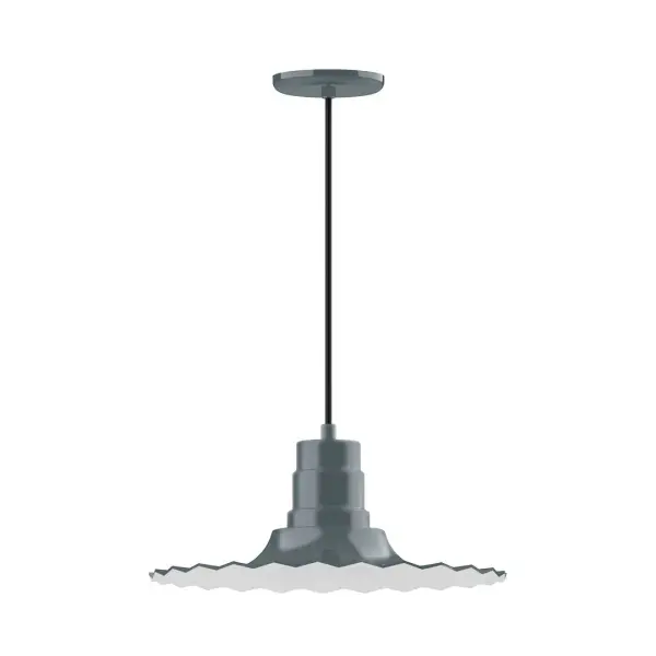 Cord hung pendants are a fun and useful addition to your décor, they will add color, and design flair to any application. Choose from 10 finishes and 10 cord patterns, accessorize with a wire grill, or glass and guard to create your own custom pendant. Great for interior use over a table, island, or workbench. The Radial Shade is fluted to allow water to flow off its surface, suitable for seaside and non-seaside locales. Collection: Radial Finish: Slate Gray Glass: 16 inch Radial Notes: Option (1) A19 LED and 3-Integrated 8W, 10W, 15W Width: 16.00" Height: 102.75" Length: 16.00" Weight: 4.00 lb Wire: 6' Black Fabric Cord Canopy: 5.375" diameter Number of Bulbs: 1 Maximum Wattage: 100.00 W Bulb Type: A19 Bulb Base: E26 Medium Light Source: Incandescent or LED equivalent Dimmable Voltage: 120.00 V Country of Origin: US Safety Listing: UL/cUL Safety Rating: Dry Dark Sky LED Manufacturer Warranty: 1-year limited warranty on the fixture.