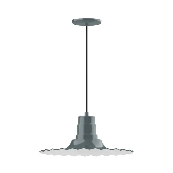 Cord hung pendants are a fun and useful addition to your décor, they will add color, and design flair to any application. Choose from 10 finishes and 10 cord patterns, accessorize with a wire grill, or glass and guard to create your own custom pendant. Great for interior use over a table, island, or workbench. The Radial Shade is fluted to allow water to flow off its surface, suitable for seaside and non-seaside locales. Collection: Radial Finish: Slate Gray Glass: 16 inch Radial Notes: Option (1) A19 LED and 3-Integrated 8W, 10W, 15W Width: 16.00" Height: 102.75" Length: 16.00" Weight: 4.00 lb Wire: 6' Black SJT Canopy: 5.375" diameter Number of Bulbs: 1 Maximum Wattage: 100.00 W Bulb Type: A19 Bulb Base: E26 Medium Light Source: Incandescent or LED equivalent Dimmable Voltage: 120.00 V Country of Origin: US Safety Listing: UL/cUL Safety Rating: Dry Dark Sky LED Manufacturer Warranty: 1-year limited warranty on the fixture.