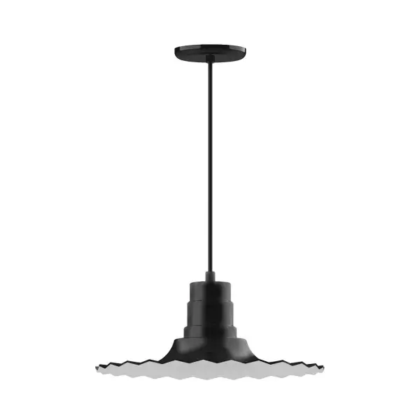 Cord hung pendants are a fun and useful addition to your décor, they will add color, and design flair to any application. Choose from 10 finishes and 10 cord patterns, accessorize with a wire grill, or glass and guard to create your own custom pendant. Great for interior use over a table, island, or workbench. The Radial Shade is fluted to allow water to flow off its surface, suitable for seaside and non-seaside locales. Collection: Radial Finish: Black Glass: Clear Glass with Cast Guard Notes: Option (1) A19 LED and 3-Integrated 8W, 10W, 15W Width: 16.00" Height: 102.75" Length: 16.00" Weight: 4.00 lb Wire: 6' White SJT Cord Canopy: 5.375" diameter Number of Bulbs: 1 Maximum Wattage: 100.00 W Bulb Type: A19 Bulb Base: E26 Medium Light Source: Incandescent or LED equivalent Dimmable Voltage: 120.00 V Country of Origin: US Safety Listing: UL/cUL Safety Rating: Dry Dark Sky LED Manufacturer Warranty: 1-year limited warranty on the fixture.