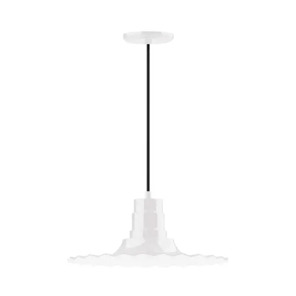 Cord hung pendants are a fun and useful addition to your décor, they will add color, and design flair to any application. Choose from 10 finishes and 10 cord patterns, accessorize with a wire grill, or glass and guard to create your own custom pendant. Great for interior use over a table, island, or workbench. The Radial Shade is fluted to allow water to flow off its surface, suitable for seaside and non-seaside locales. Collection: Radial Finish: White Glass: Clear Glass with Cast Guard Notes: Option (1) A19 LED and 3-Integrated 8W, 10W, 15W Width: 16.00" Height: 102.75" Length: 16.00" Weight: 4.00 lb Wire: 6' Black Fabric Cord Canopy: 5.375" diameter Number of Bulbs: 1 Maximum Wattage: 100.00 W Bulb Type: A19 Bulb Base: E26 Medium Light Source: Incandescent or LED equivalent Dimmable Voltage: 120.00 V Country of Origin: US Safety Listing: UL/cUL Safety Rating: Dry Dark Sky LED Manufacturer Warranty: 1-year limited warranty on the fixture.