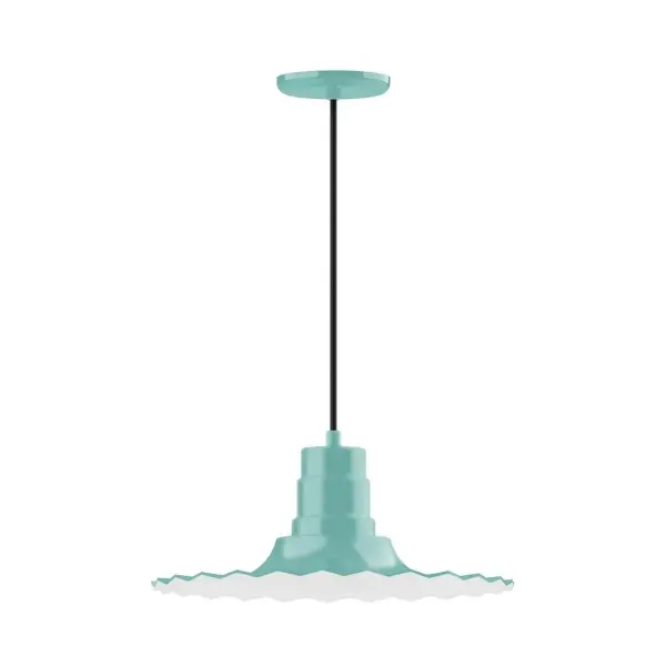 Cord hung pendants are a fun and useful addition to your décor, they will add color, and design flair to any application. Choose from 10 finishes and 10 cord patterns, accessorize with a wire grill, or glass and guard to create your own custom pendant. Great for interior use over a table, island, or workbench. The Radial Shade is fluted to allow water to flow off its surface, suitable for seaside and non-seaside locales. Collection: Radial Finish: Sea Green Glass: Clear Glass with Cast Guard Notes: Option (1) A19 LED and 3-Integrated 8W, 10W, 15W Width: 16.00" Height: 102.75" Length: 16.00" Weight: 4.00 lb Wire: 6' Black SJT Canopy: 5.375" diameter Number of Bulbs: 1 Maximum Wattage: 100.00 W Bulb Type: A19 Bulb Base: E26 Medium Light Source: Incandescent or LED equivalent Dimmable Voltage: 120.00 V Country of Origin: US Safety Listing: UL/cUL Safety Rating: Dry Dark Sky LED Manufacturer Warranty: 1-year limited warranty on the fixture.