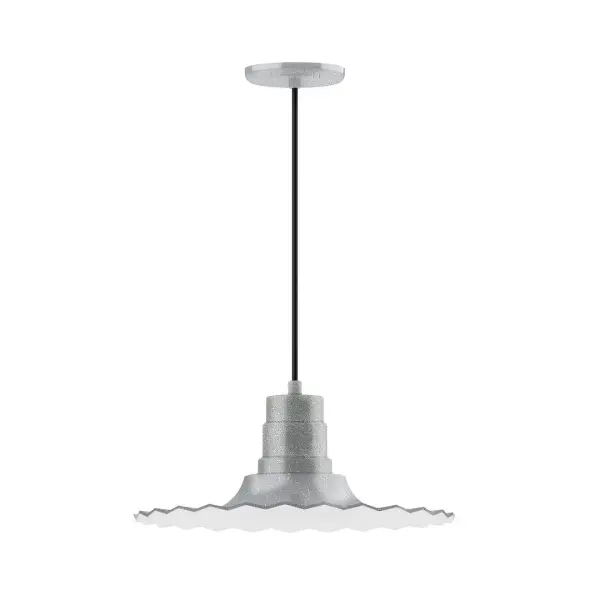 Cord hung pendants are a fun and useful addition to your décor, they will add color, and design flair to any application. Choose from 10 finishes and 10 cord patterns, accessorize with a wire grill, or glass and guard to create your own custom pendant. Great for interior use over a table, island, or workbench. The Radial Shade is fluted to allow water to flow off its surface, suitable for seaside and non-seaside locales. Collection: Radial Finish: Painted Galvanized Glass: Clear Glass with Cast Guard Notes: Option (1) A19 LED and 3-Integrated 8W, 10W, 15W Width: 16.00" Height: 102.75" Length: 16.00" Weight: 4.00 lb Wire: 6' Red and White Zigzag Fabric Cord Canopy: 5.375" diameter Number of Bulbs: 1 Maximum Wattage: 100.00 W Bulb Type: A19 Bulb Base: E26 Medium Light Source: Incandescent or LED equivalent Dimmable Voltage: 120.00 V Country of Origin: US Safety Listing: UL/cUL Safety Rating: Dry Dark Sky LED Manufacturer Warranty: 1-year limited warranty on the fixture.