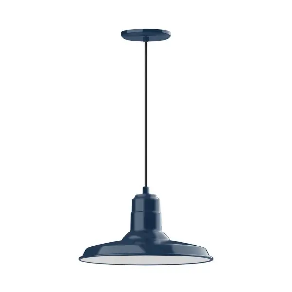 Cord hung pendants are a fun and useful addition to your décor, they will add color, and design flair to any application. Choose from 10 finishes and 10 cord patterns, accessorize with a wire grill, or glass and guard to create your own custom pendant. Great for interior use over a table, island, or workbench. The Warehouse shade is our most popular shade style, and we offer in a large variety of sizes. Collection: Warehouse Finish: Navy Glass: Clear Glass with Cast Guard Notes: Option (1) A19 LED and Integrated LED Width: 14.00" Height: 103.00" Length: 14.00" Weight: 3.00 lb Wire: 6' White SJT Cord Canopy: 5.375" diameter Number of Bulbs: 1 Maximum Wattage: 100.00 W Bulb Type: A19 Bulb Base: E26 Medium Light Source: Incandescent or LED equivalent Dimmable Voltage: 120.00 V Country of Origin: US Safety Listing: UL/cUL Safety Rating: Dry Dark Sky LED Manufacturer Warranty: 1-year limited warranty on the fixture.