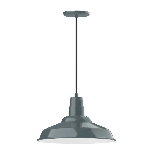 Cord hung pendants are a fun and useful addition to your décor, they will add color, and design flair to any application. Choose from 10 finishes and 10 cord patterns, accessorize with a wire grill, or glass and guard to create your own custom pendant. Great for interior use over a table, island, or workbench. The Warehouse shade is our most popular shade style, and we offer in a large variety of sizes. Collection: Warehouse Finish: Slate Gray Glass: 16 inch Warehouse Notes: Option (1) A19 LED and Integrated LED Width: 16.00" Height: 104.75" Length: 16.00" Weight: 3.00 lb Wire: 6' Black SJT Canopy: 5.375" diameter Number of Bulbs: 1 Maximum Wattage: 100.00 W Bulb Type: A19 Bulb Base: E26 Medium Light Source: Incandescent or LED equivalent Dimmable Voltage: 120.00 V Country of Origin: US Safety Listing: UL/cUL Safety Rating: Dry Dark Sky LED Manufacturer Warranty: 1-year limited warranty on the fixture.