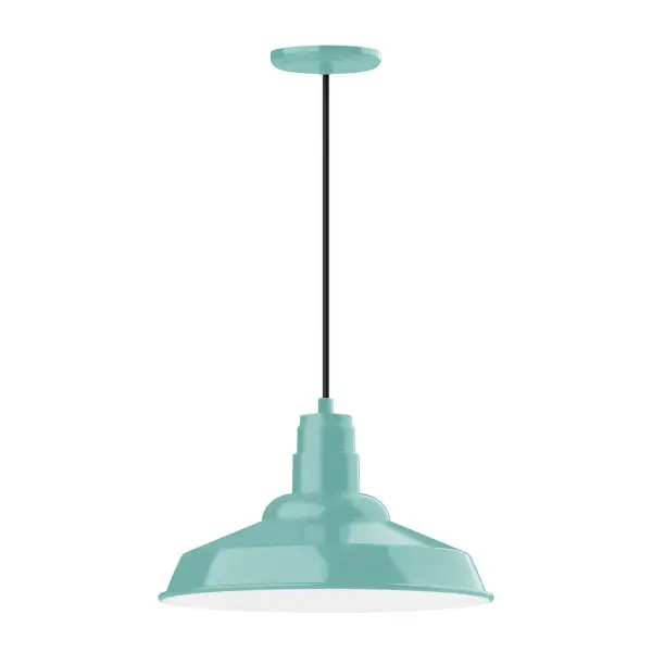 Cord hung pendants are a fun and useful addition to your décor, they will add color, and design flair to any application. Choose from 10 finishes and 10 cord patterns, accessorize with a wire grill, or glass and guard to create your own custom pendant. Great for interior use over a table, island, or workbench. The Warehouse shade is our most popular shade style, and we offer in a large variety of sizes. Collection: Warehouse Finish: Sea Green Glass: 16 inch Warehouse Width: 16.00" Height: 104.75" Length: 16.00" Weight: 3.00 lb Wire: 6' White Fabric Cord Canopy: 5.375" diameter Number of Bulbs: 1 Maximum Wattage: 15.00 W Light Source: LED Light Output: 1200.00 lm Color Temperature: 2700 K CRI: 90 Dimmable Rated Average Life: 50,000 Voltage: 120.00 V Country of Origin: US Safety Listing: UL/cUL Safety Rating: Dry Dark Sky LED Manufacturer Warranty: 1-year limited warranty on the fixture.