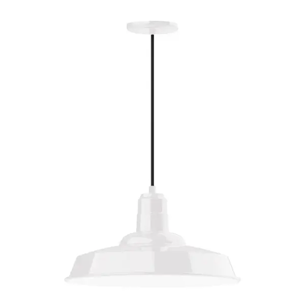 Cord hung pendants are a fun and useful addition to your décor, they will add color, and design flair to any application. Choose from 10 finishes and 10 cord patterns, accessorize with a wire grill, or glass and guard to create your own custom pendant. Great for interior use over a table, island, or workbench. The Warehouse shade is our most popular shade style, and we offer in a large variety of sizes. Collection: Warehouse Finish: White Glass: Clear Glass with Cast Guard Notes: Option (1) A19 LED and Integrated LED Width: 18.00" Height: 105.00" Length: 18.00" Weight: 3.00 lb Wire: 6' Gray Fabric Cord Canopy: 5.375" diameter Number of Bulbs: 1 Maximum Wattage: 100.00 W Bulb Type: A19 Bulb Base: E26 Medium Light Source: Incandescent or LED equivalent Dimmable Voltage: 120.00 V Country of Origin: US Safety Listing: UL/cUL Safety Rating: Dry Dark Sky LED Manufacturer Warranty: 1-year limited warranty on the fixture.