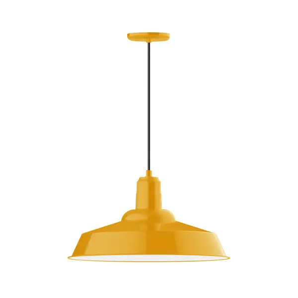 Cord hung pendants are a fun and useful addition to your décor, they will add color, and design flair to any application. Choose from 23 finishes and 12 cord patterns, accessorize with a wire grill, or glass and guard to create your own custom pendant. Great for interior use over a table, island, or workbench. The Warehouse shade is our most popular shade style, and we offer in a large variety of sizes.