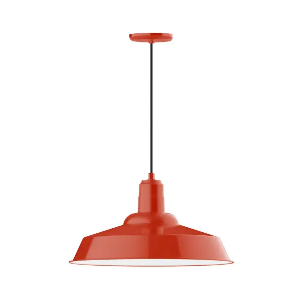 Cord hung pendants are a fun and useful addition to your décor, they will add color, and design flair to any application. Choose from 23 finishes and 12 cord patterns, accessorize with a wire grill, or glass and guard to create your own custom pendant. Great for interior use over a table, island, or workbench. The Warehouse shade is our most popular shade style, and we offer in a large variety of sizes.