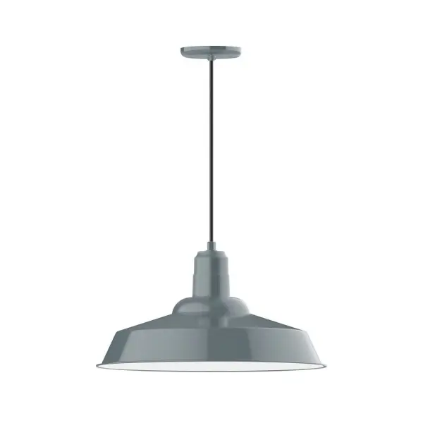 Cord hung pendants are a fun and useful addition to your décor, they will add color, and design flair to any application. Choose from 10 finishes and 10 cord patterns, accessorize with a wire grill, or glass and guard to create your own custom pendant. Great for interior use over a table, island, or workbench. The Warehouse shade is our most popular shade style, and we offer in a large variety of sizes. Collection: Warehouse Finish: Slate Gray Glass: Clear Glass with Cast Guard Notes: Option (1) A19 LED and Integrated LED Width: 20.00" Height: 82.00" Length: 20.00" Weight: 12.00 lb Wire: 6' Black SJT Canopy: 5.375" diameter Number of Bulbs: 1 Maximum Wattage: 100.00 W Bulb Type: A19 Bulb Base: E26 Medium Light Source: Incandescent or LED equivalent Dimmable Voltage: 120.00 V Country of Origin: US Safety Listing: UL/cUL Safety Rating: Dry Dark Sky LED Manufacturer Warranty: 1-year limited warranty on the fixture.