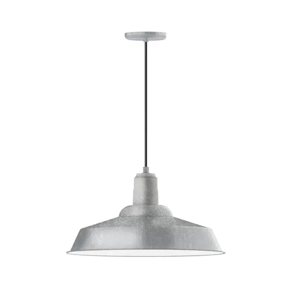 Cord hung pendants are a fun and useful addition to your décor, they will add color, and design flair to any application. Choose from 10 finishes and 10 cord patterns, accessorize with a wire grill, or glass and guard to create your own custom pendant. Great for interior use over a table, island, or workbench. The Warehouse shade is our most popular shade style, and we offer in a large variety of sizes. Collection: Warehouse Finish: Painted Galvanized Glass: Clear Glass with Cast Guard Notes: Option (1) A19 LED and Integrated LED Width: 20.00" Height: 82.00" Length: 20.00" Weight: 12.00 lb Wire: 6' Black and White Houndstooth Fabric Cord Canopy: 5.375" diameter Number of Bulbs: 1 Maximum Wattage: 100.00 W Bulb Type: A19 Bulb Base: E26 Medium Light Source: Incandescent or LED equivalent Dimmable Voltage: 120.00 V Country of Origin: US Safety Listing: UL/cUL Safety Rating: Dry Dark Sky LED Manufacturer Warranty: 1-year limited warranty on the fixture.