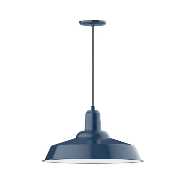 Cord hung pendants are a fun and useful addition to your décor, they will add color, and design flair to any application. Choose from 10 finishes and 10 cord patterns, accessorize with a wire grill, or glass and guard to create your own custom pendant. Great for interior use over a table, island, or workbench. The Warehouse shade is our most popular shade style, and we offer in a large variety of sizes. Collection: Warehouse Finish: Navy Glass: Clear Glass with Cast Guard Notes: Option (1) A19 LED and Integrated LED Width: 20.00" Height: 82.00" Length: 20.00" Weight: 12.00 lb Wire: 6' Navy Mini Tweed Fabric Cord Canopy: 5.375" diameter Number of Bulbs: 1 Maximum Wattage: 100.00 W Bulb Type: A19 Bulb Base: E26 Medium Light Source: Incandescent or LED equivalent Dimmable Voltage: 120.00 V Country of Origin: US Safety Listing: UL/cUL Safety Rating: Dry Dark Sky LED Manufacturer Warranty: 1-year limited warranty on the fixture.