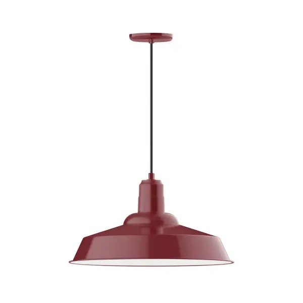Cord hung pendants are a fun and useful addition to your décor, they will add color, and design flair to any application. Choose from 10 finishes and 10 cord patterns, accessorize with a wire grill, or glass and guard to create your own custom pendant. Great for interior use over a table, island, or workbench. The Warehouse shade is our most popular shade style, and we offer in a large variety of sizes. Collection: Warehouse Finish: Barn Red Glass: 20 inch Warehouse Width: 20.00" Height: 82.00" Length: 20.00" Weight: 12.00 lb Wire: 6' Navy Mini Tweed Fabric Cord Canopy: 5.375" diameter Number of Bulbs: 1 Maximum Wattage: 25.00 W Light Source: LED Light Output: 1800.00 lm Color Temperature: 2700 K CRI: 90 Dimmable Rated Average Life: 50,000 Voltage: 120.00 V Country of Origin: US Safety Listing: UL/cUL Safety Rating: Dry Dark Sky LED Manufacturer Warranty: 1-year limited warranty on the fixture.