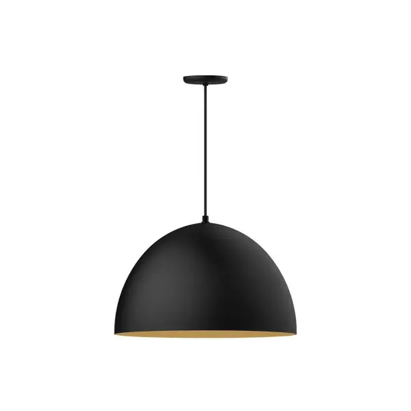 As big as your vision, our XL Choices are designed to add maximum visual impact and light output to your space. Big hanging pendants range in size from 22 inches to 42 inches and will fill a large space in great style. Cord hung pendants are a fun and useful addition to your décor, they will add color, and design flair to any application. Collection: XL Choices Finish: Black w/Gold Matte Interior Glass: 22 inch XL Choices Deep Dome Width: 22.00" Height: 110.00" Length: 22.00" Weight: 14.00 lb Wire: 6' Black SJT Canopy: 5.375" diameter Number of Bulbs: 1 Maximum Wattage: 25.00 W Light Source: LED Light Output: 1800.00 lm Color Temperature: 3000 K CRI: 90 Dimmable Rated Average Life: 50,000 Voltage: 120.00 V Country of Origin: US Safety Listing: UL/cUL Safety Rating: Dry LED Manufacturer Warranty: 1-year limited warranty on the fixture.