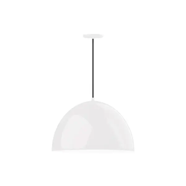 As big as your vision, our XL Choices are designed to add maximum visual impact and light output to your space. Big hanging pendants range in size from 22 inches to 42 inches and will fill a large space in great style. Cord hung pendants are a fun and useful addition to your décor, they will add color, and design flair to any application. Collection: XL Choices Finish: White w/White Interior Glass: 22 inch XL Choices Deep Dome Notes: Option (1) A19 LED and Integrated LED Width: 22.00" Height: 110.00" Length: 22.00" Weight: 14.00 lb Wire: 6' Black SJT Canopy: 5.375" diameter Number of Bulbs: 1 Maximum Wattage: 100.00 W Bulb Type: A19 Bulb Base: E26 Medium Light Source: Incandescent or LED equivalent Dimmable Voltage: 120.00 V Country of Origin: US Safety Listing: UL/cUL Safety Rating: Dry LED Manufacturer Warranty: 1-year limited warranty on the fixture.