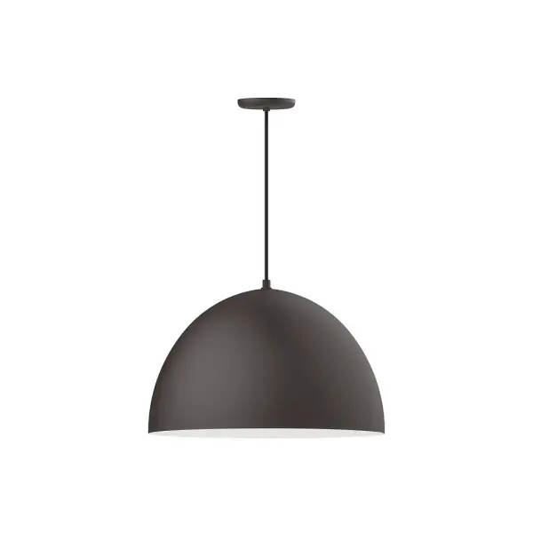 As big as your vision, our XL Choices are designed to add maximum visual impact and light output to your space. Big hanging pendants range in size from 22 inches to 42 inches and will fill a large space in great style. Cord hung pendants are a fun and useful addition to your décor, they will add color, and design flair to any application. Collection: XL Choices Finish: Bronze Matte w/White Interior Glass: 22 inch XL Choices Deep Dome Width: 22.00" Height: 110.00" Length: 22.00" Weight: 14.00 lb Wire: 6' Black SJT Canopy: 5.375" diameter Number of Bulbs: 1 Maximum Wattage: 25.00 W Light Source: LED Light Output: 1800.00 lm Color Temperature: 3000 K CRI: 90 Dimmable Rated Average Life: 50,000 Voltage: 120.00 V Country of Origin: US Safety Listing: UL/cUL Safety Rating: Dry LED Manufacturer Warranty: 1-year limited warranty on the fixture.