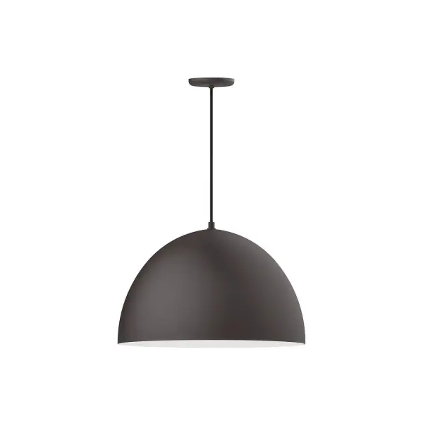 As big as your vision, our XL Choices are designed to add maximum visual impact and light output to your space. Big hanging pendants range in size from 22 inches to 42 inches and will fill a large space in great style. Cord hung pendants are a fun and useful addition to your décor, they will add color, and design flair to any application. Collection: XL Choices Finish: Bronze Matte w/White Interior Glass: 22 inch XL Choices Deep Dome Notes: Option (1) A19 LED and Integrated LED Width: 22.00" Height: 110.00" Length: 22.00" Weight: 14.00 lb Wire: 6' Black SJT Canopy: 5.375" diameter Number of Bulbs: 1 Maximum Wattage: 100.00 W Bulb Type: A19 Bulb Base: E26 Medium Light Source: Incandescent or LED equivalent Dimmable Voltage: 120.00 V Country of Origin: US Safety Listing: UL/cUL Safety Rating: Dry LED Manufacturer Warranty: 1-year limited warranty on the fixture.