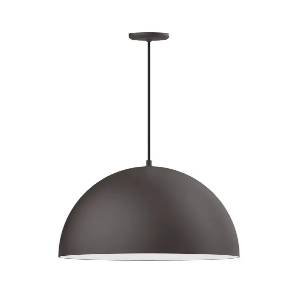 As big as your vision, our XL Choices are designed to add maximum visual impact and light output to your space. Big hanging pendants range in size from 22 inches to 42 inches and will fill a large space in great style. Cord hung pendants are a fun and useful addition to your décor, they will add color, and design flair to any application. Collection: XL Choices Finish: Bronze Matte w/White Interior Glass: 24 inch XL Choices Shallow Dome Width: 24.00" Height: 109.00" Length: 24.00" Weight: 14.00 lb Wire: 6' Black SJT Canopy: 5.375" diameter Number of Bulbs: 1 Maximum Wattage: 25.00 W Light Source: LED Light Output: 1800.00 lm Color Temperature: 3000 K CRI: 90 Dimmable Rated Average Life: 50,000 Voltage: 120.00 V Country of Origin: US Safety Listing: UL/cUL Safety Rating: Dry LED Manufacturer Warranty: 1-year limited warranty on the fixture.