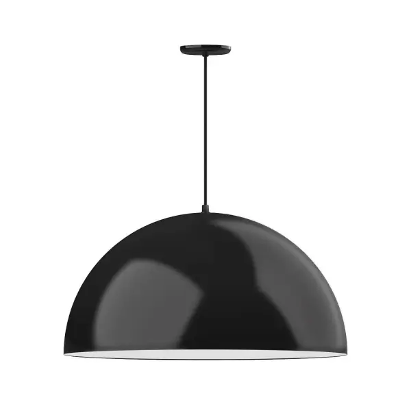 As big as your vision, our XL Choices are designed to add maximum visual impact and light output to your space. Big hanging pendants range in size from 22 inches to 42 inches and will fill a large space in great style. Cord hung pendants are a fun and useful addition to your décor, they will add color, and design flair to any application. Collection: XL Choices Finish: Black w/White Interior Glass: 30 inch XL Choices Shallow Dome Width: 30.00" Height: 112.00" Length: 30.00" Weight: 14.50 lb Wire: 6' Black SJT Canopy: 5.375" diameter Number of Bulbs: 1 Maximum Wattage: 25.00 W Light Source: LED Light Output: 1800.00 lm Color Temperature: 3000 K CRI: 90 Dimmable Rated Average Life: 50,000 Voltage: 120.00 V Country of Origin: US Safety Listing: UL/cUL Safety Rating: Dry LED Manufacturer Warranty: 1-year limited warranty on the fixture.