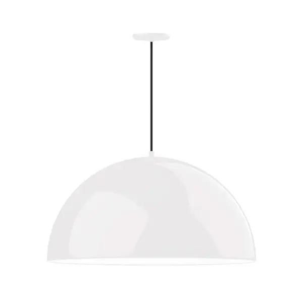 As big as your vision, our XL Choices are designed to add maximum visual impact and light output to your space. Big hanging pendants range in size from 22 inches to 42 inches and will fill a large space in great style. Cord hung pendants are a fun and useful addition to your décor, they will add color, and design flair to any application. Collection: XL Choices Finish: White w/White Interior Glass: 30 inch XL Choices Shallow Dome Width: 30.00" Height: 112.00" Length: 30.00" Weight: 14.50 lb Wire: 6' Black SJT Canopy: 5.375" diameter Number of Bulbs: 1 Maximum Wattage: 25.00 W Light Source: LED Light Output: 1800.00 lm Color Temperature: 3000 K CRI: 90 Dimmable Rated Average Life: 50,000 Voltage: 120.00 V Country of Origin: US Safety Listing: UL/cUL Safety Rating: Dry LED Manufacturer Warranty: 1-year limited warranty on the fixture.