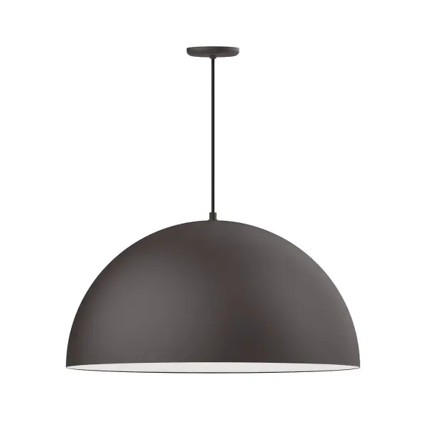 As big as your vision, our XL Choices are designed to add maximum visual impact and light output to your space. Big hanging pendants range in size from 22 inches to 42 inches and will fill a large space in great style. Cord hung pendants are a fun and useful addition to your décor, they will add color, and design flair to any application. Collection: XL Choices Finish: Bronze Matte w/White Interior Glass: 30 inch XL Choices Shallow Dome Width: 30.00" Height: 112.00" Length: 30.00" Weight: 14.50 lb Wire: 6' Black SJT Canopy: 5.375" diameter Number of Bulbs: 1 Maximum Wattage: 25.00 W Light Source: LED Light Output: 1800.00 lm Color Temperature: 3000 K CRI: 90 Dimmable Rated Average Life: 50,000 Voltage: 120.00 V Country of Origin: US Safety Listing: UL/cUL Safety Rating: Dry LED Manufacturer Warranty: 1-year limited warranty on the fixture.