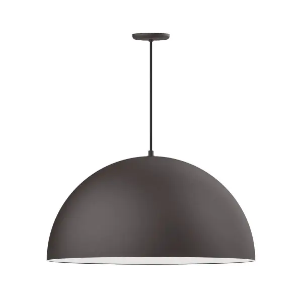As big as your vision, our XL Choices are designed to add maximum visual impact and light output to your space. Big hanging pendants range in size from 22 inches to 42 inches and will fill a large space in great style. Cord hung pendants are a fun and useful addition to your décor, they will add color, and design flair to any application. Collection: XL Choices Finish: Bronze Matte w/White Interior Glass: 30 inch XL Choices Shallow Dome Notes: Option (1) A19 LED and Integrated LED Width: 30.00" Height: 112.00" Length: 30.00" Weight: 14.50 lb Wire: 6' Black SJT Canopy: 5.375" diameter Number of Bulbs: 1 Maximum Wattage: 100.00 W Bulb Type: A19 Bulb Base: E26 Medium Light Source: Incandescent or LED equivalent Dimmable Voltage: 120.00 V Country of Origin: US Safety Listing: UL/cUL Safety Rating: Dry LED Manufacturer Warranty: 1-year limited warranty on the fixture.