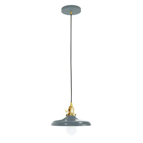 The Uno Pendant is a nod to our industrial roots. Designed around a single Uno socket and shade holder, with multiple shades in various materials, the options for this series are endless. These sconces are for interior use, great fixtures in a living area, bedroom or kitchen. Collection: Uno Finish: Slate Gray w/Brushed Brass Glass: 10 inch Uno Notes: Option (1) A19 LED or A19 LED Filament Width: 10.00" Height: 77.00" Length: 10.00" Weight: 6.00 lb Wire: 6' Black SJT Canopy: 5" diameter Number of Bulbs: 1 Maximum Wattage: 100.00 W Bulb Type: A19 Bulb Base: E26 Medium Light Source: Incandescent or LED equivalent Dimmable Voltage: 120.00 V Country of Origin: US Safety Listing: UL/cUL Safety Rating: Dry Dark Sky LED Manufacturer Warranty: 1-year limited warranty on the fixture.