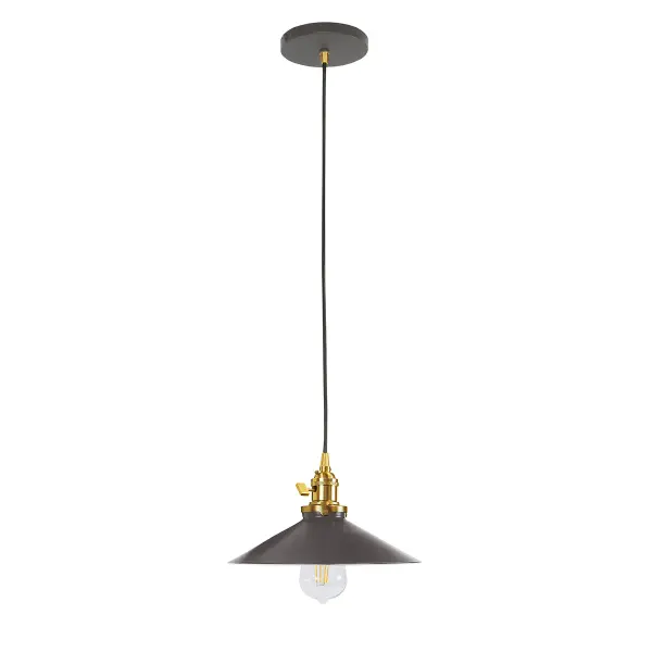 The Uno Pendant is a nod to our industrial roots. Designed around a single Uno socket and shade holder, with multiple shades in various materials, the options for this series are endless. These sconces are for interior use, great fixtures in a living area, bedroom or kitchen. Collection: Uno Finish: Architectural Bronze w/Brushed Brass Glass: 10 inch Uno Notes: Option (1) A19 LED or A19 LED Filament Width: 10.00" Height: 77.00" Length: 10.00" Weight: 6.00 lb Wire: 6' Black SJT Canopy: 5" diameter Number of Bulbs: 1 Maximum Wattage: 100.00 W Bulb Type: A19 Bulb Base: E26 Medium Light Source: Incandescent or LED equivalent Dimmable Voltage: 120.00 V Country of Origin: US Safety Listing: UL/cUL Safety Rating: Dry Dark Sky LED Manufacturer Warranty: 1-year limited warranty on the fixture.