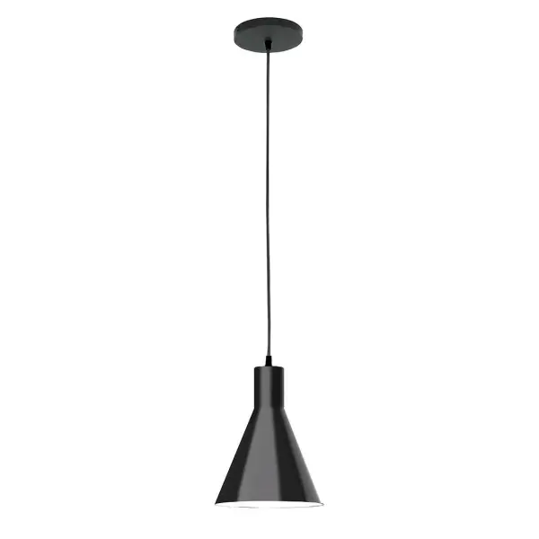 Cord hung pendants are a fun and useful addition to your décor, they will add color, and design flair to any application. Choose from 10 finishes and 10 cord patterns, accessorize with a wire grill, or glass and guard to create your own custom pendant. Great for interior use over a table, island, or workbench. Our 12-inch glass Jerome shade is made in the USA and will add a vintage feel to your space. Collection: Jerome Finish: Black Glass: 8 inch Jerome Width: 8.00" Height: 82.00" Length: 8.00" Weight: 6.00 lb Wire: 6' Black Fabric Cord Canopy: 5" diameter Number of Bulbs: 1 Maximum Wattage: 8.00 W Light Source: LED Light Output: 800.00 lm Color Temperature: 3000 K CRI: 90 Dimmable Rated Average Life: 50,000 Voltage: 120.00 V Country of Origin: US Safety Listing: UL/cUL Safety Rating: Dry LED Manufacturer Warranty: 1-year limited warranty on the fixture.