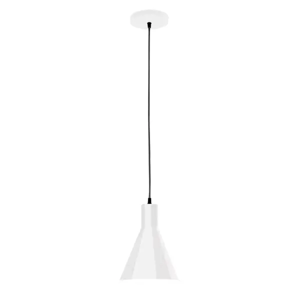 Cord hung pendants are a fun and useful addition to your décor, they will add color, and design flair to any application. Choose from 10 finishes and 10 cord patterns, accessorize with a wire grill, or glass and guard to create your own custom pendant. Great for interior use over a table, island, or workbench. Our 12-inch glass Jerome shade is made in the USA and will add a vintage feel to your space. Collection: Jerome Finish: White Glass: 8 inch Jerome Width: 8.00" Height: 82.00" Length: 8.00" Weight: 6.00 lb Wire: 6' Black and White Houndstooth Fabric Cord Canopy: 5" diameter Number of Bulbs: 1 Maximum Wattage: 8.00 W Light Source: LED Light Output: 800.00 lm Color Temperature: 3000 K CRI: 90 Dimmable Rated Average Life: 50,000 Voltage: 120.00 V Country of Origin: US Safety Listing: UL/cUL Safety Rating: Dry LED Manufacturer Warranty: 1-year limited warranty on the fixture.