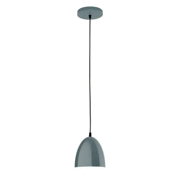 Cord hung pendants are a fun and useful addition to your décor, they will add color, and design flair to any application. Choose from 10 finishes and 10 cord patterns, accessorize with a wire grill, or glass and guard to create your own custom pendant. Great for interior use over a table, island, or workbench. Our 12-inch glass Jill shade is made in the USA and will add a vintage feel to your space. Collection: Jill Finish: Slate Gray Glass: 6 inch Jill Width: 6.00" Height: 78.00" Length: 6.00" Weight: 6.00 lb Wire: 6' Polished Copper Fabric Cord Canopy: 5" diameter Number of Bulbs: 1 Maximum Wattage: 8.00 W Light Source: LED Light Output: 800.00 lm Color Temperature: 3000 K CRI: 90 Dimmable Rated Average Life: 50,000 Voltage: 120.00 V Country of Origin: US Safety Listing: UL/cUL Safety Rating: Dry LED Manufacturer Warranty: 1-year limited warranty on the fixture.